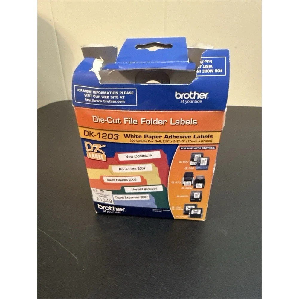 BROTHER DK-1203 White Paper File Folder Adhesive Labels 300 Count .66